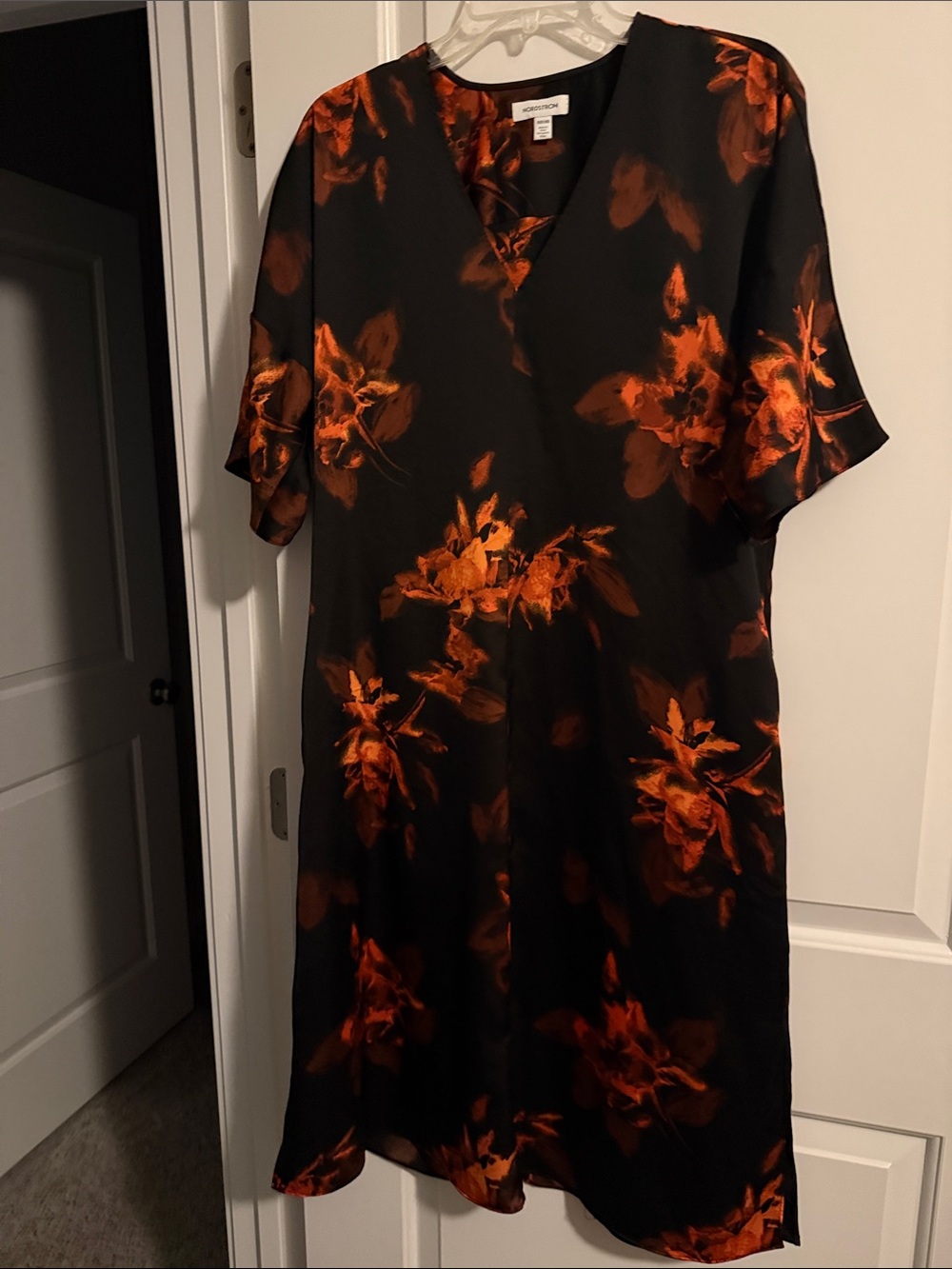 Nordstrom Black Dress with Burnt Orange Floral Accents-size -XS